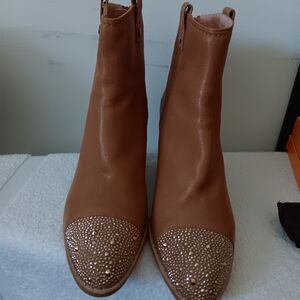 Stuart Weitzman Brown Ankle Boots with Rhinestone Embellishments